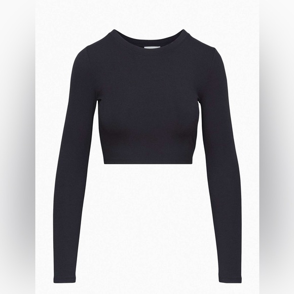 Sunday Best Tops - Aritzia Go-To Cropped Longsleeve Black Ribbed Top Size S